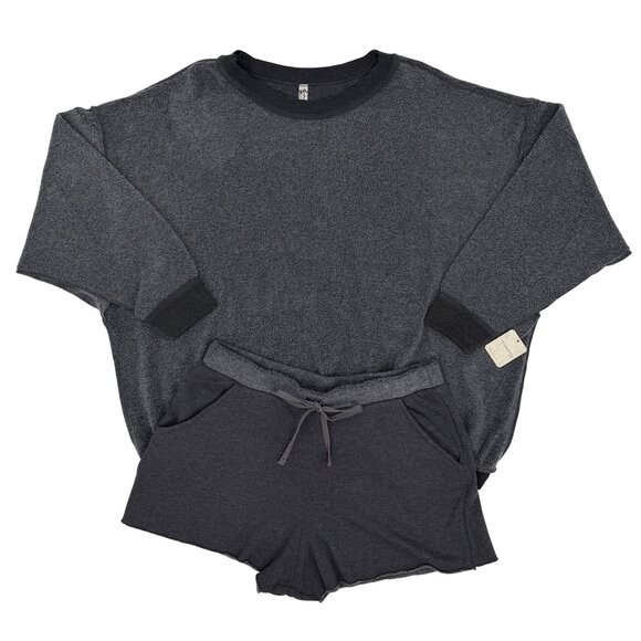 NWT Free People Washed Gray Sweater Shorts Set | Athleisure Indie Lounge Boho L - Picture 2 of 16